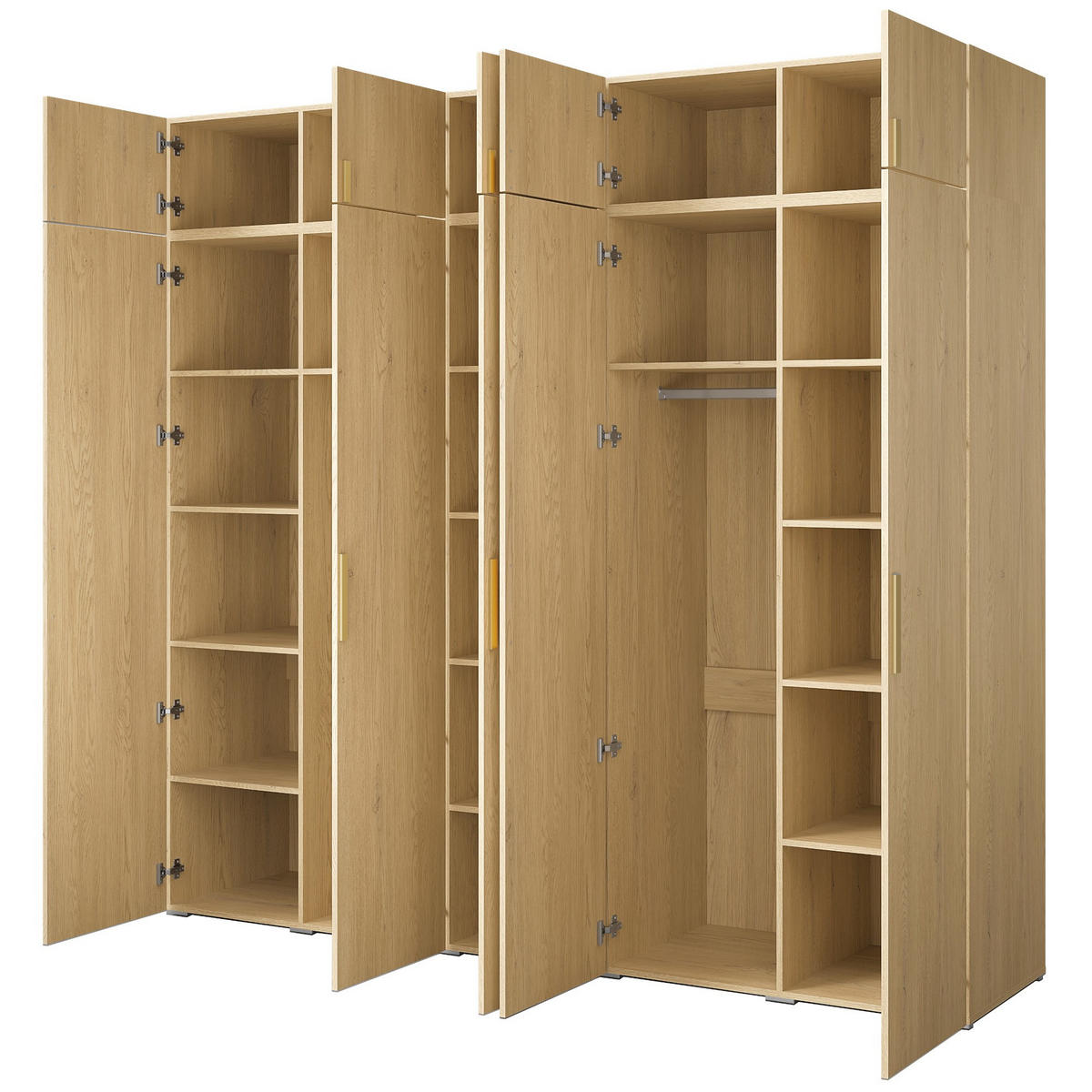 DREHTÜRENSCHRANK mit Aufsatz Napoli 5D 250 Eiche Cremona (schwarzer oder goldener Griff) - Eichefarben/Silberfarben, Holzwerkstoff/Kunststoff (250/35/60cm) - mzm24