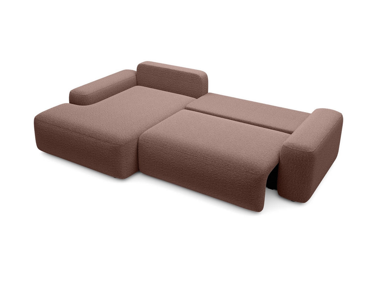 ECKSOFA RUOTA Braun Boucle-Stoff mit Schlaffunktion - Braun, Holz (264/162cm) - MASSENO