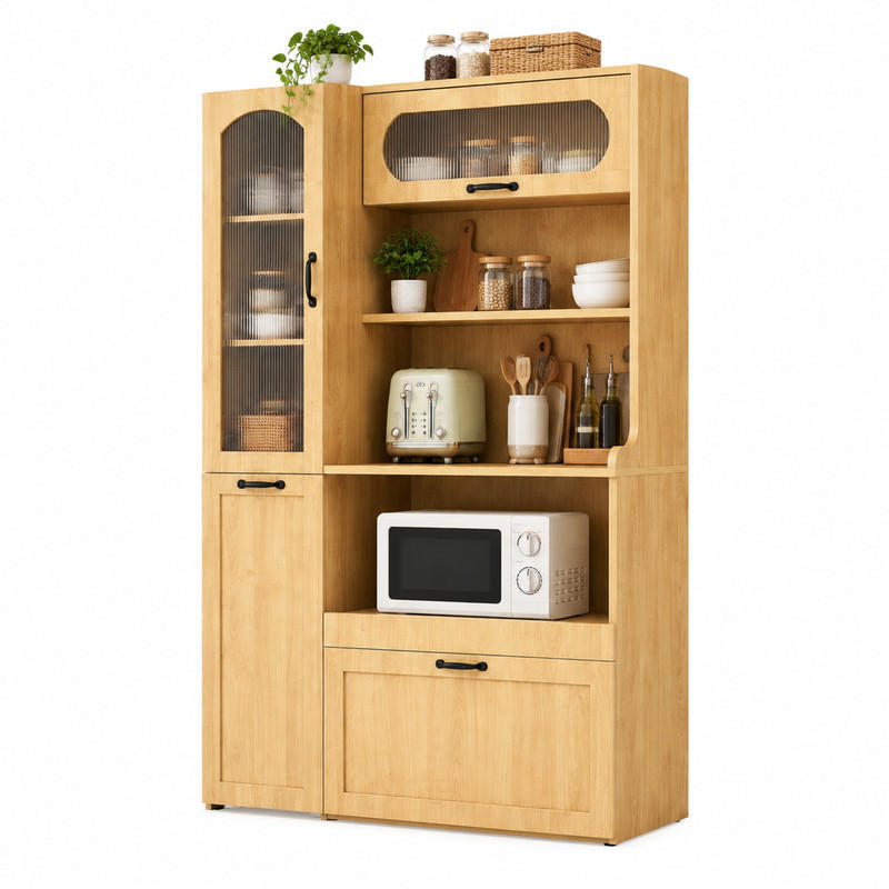 HIGHBOARD mit Schublade und verstellbaren Böden 98 x 40 x 177 cm Naturholzoptik - Braun, Holzwerkstoff (40/177/98cm) - Meubliv