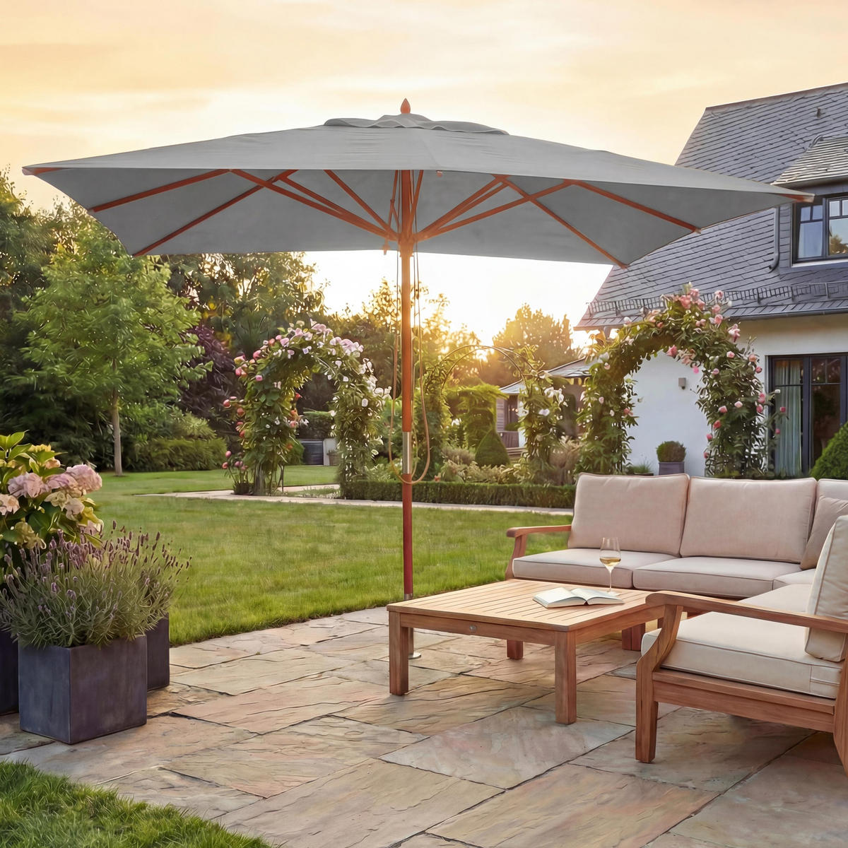 GASTRONOMIE SONNENSCHIRM I Hellgrau - Hellgrau, Holz (300/300cm) - MCW