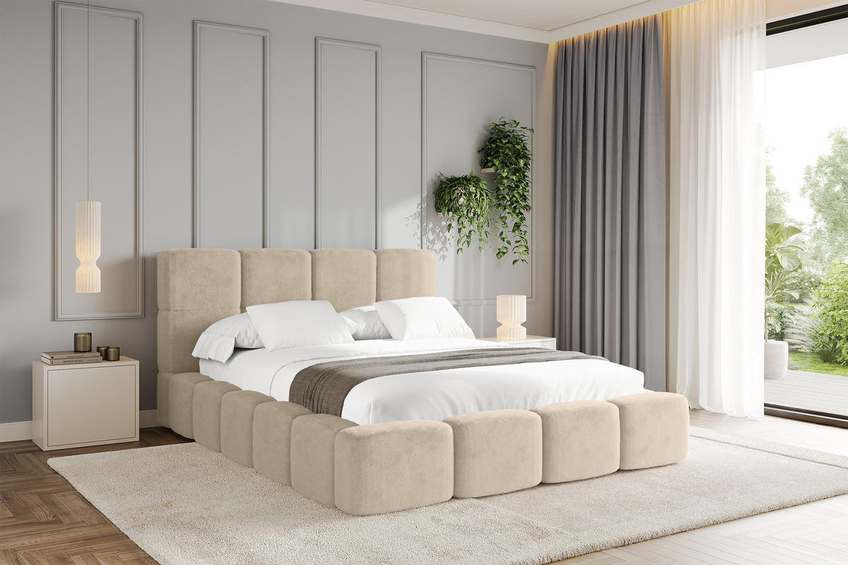 POLSTERBETT mit Bettkasten und Lattenrost mit Kopfteil, Boxbett ohne Matratze, mit Stauraum - NATA 160x200 Creme - Creme, Holzwerkstoff/Textil (160/200cm) - ALTDECOR
