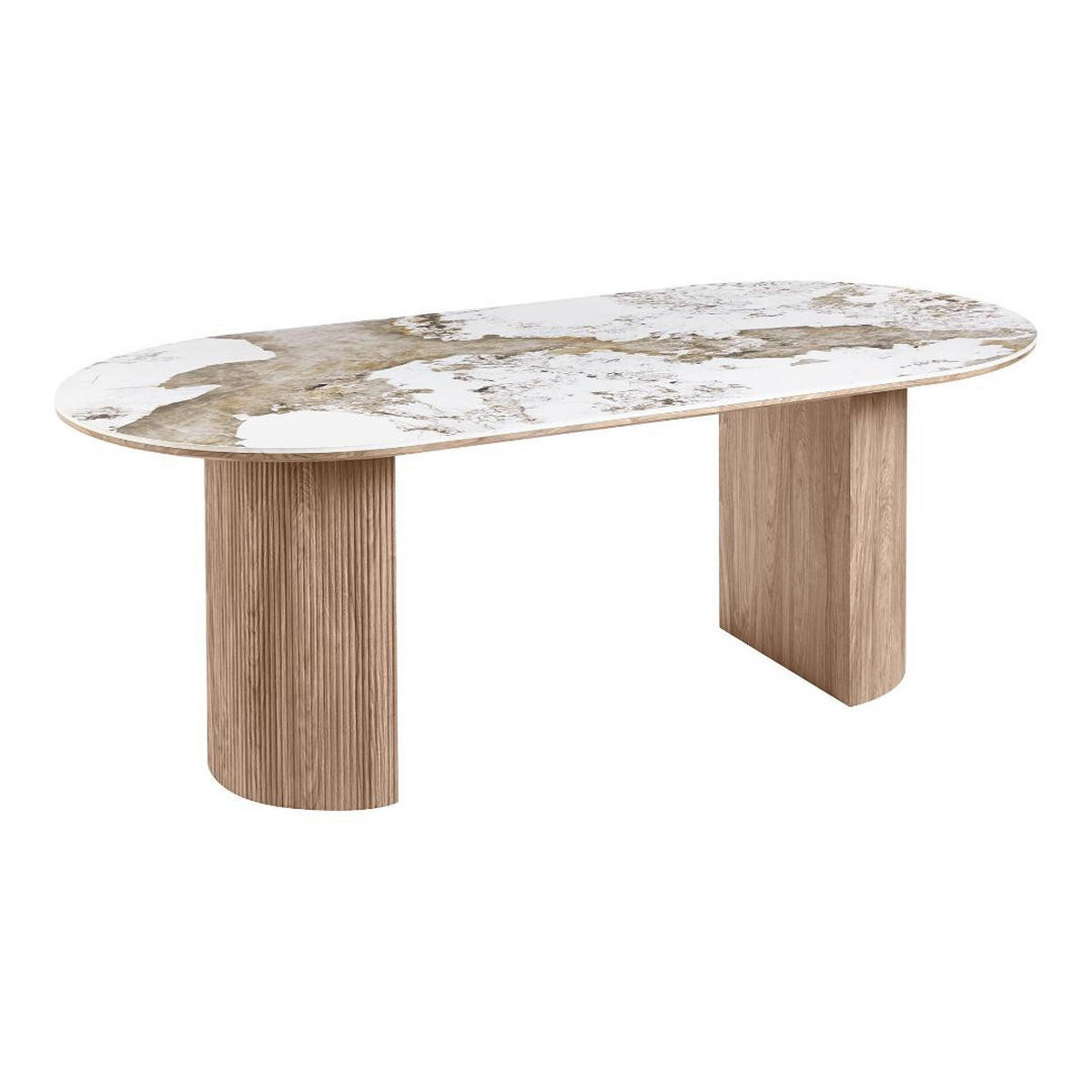ESSTISCH Minamata 100 x 210 x 76 cm, Keramik-Tischplatte Weiß / Dunkelbraun - Weiß, Holzwerkstoff (210/100/76cm) - ebuy24