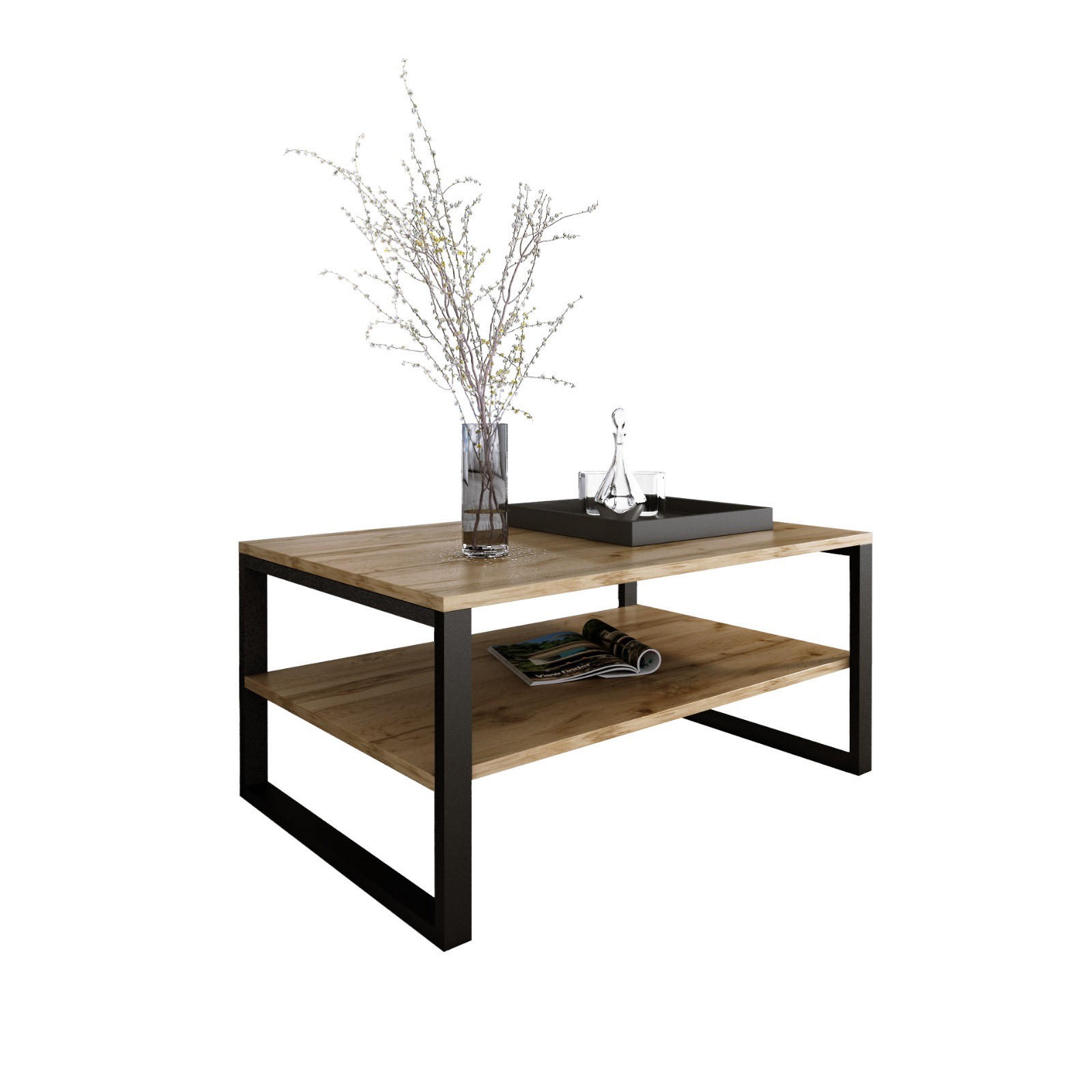 COUCHTISCH Basic rechteckig Wotan Eiche mit Metallbeinen - Eiche Wotan, Metall (60/90/47cm) - Design Möbel