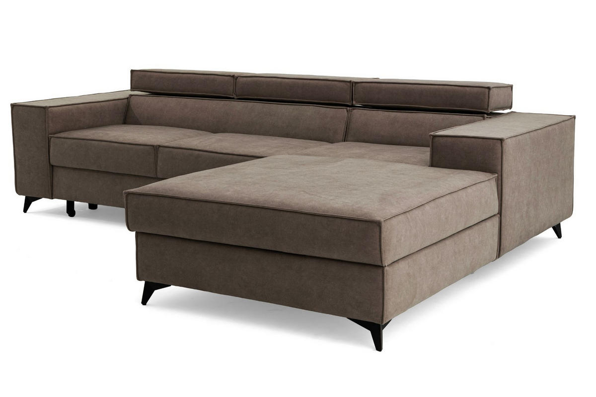 ECKSOFA PURE S Rechts mit Schlaffunktion 127x215 Velours Beige - Beige/Schwarz, Holz/Textil (204/281cm) - Muffo