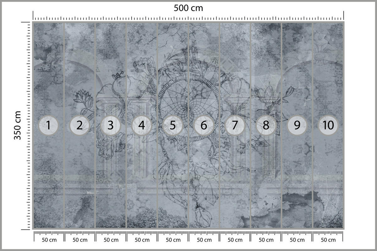 FOTOTAPETE für Schlafzimmer Traumfänger Vintage Säulen 500x350 - Grau, Papier (500/350cm) - Muralo
