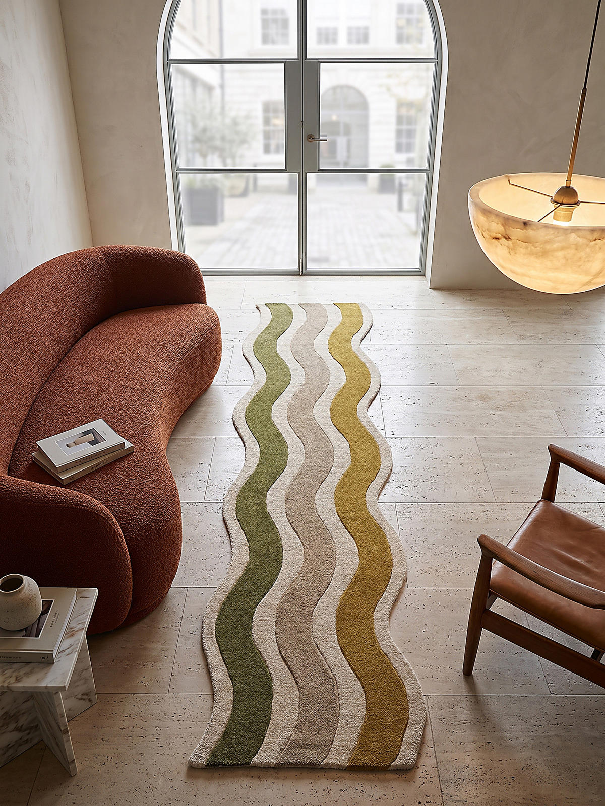 LÄUFER handgetuftet MONNOW, in Erdtöne-Grün, Wellenstreifen, 80 x 300 cm - Grün, Textil (80/300cm) - KADIMA DESIGN