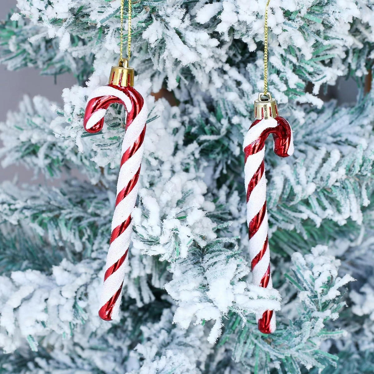 WEIHNACHTSBAUMSCHMUCK 12-teiliges Set Zuckerstangen rot-weiß - Multicolor, Kunststoff (3/1/10cm)