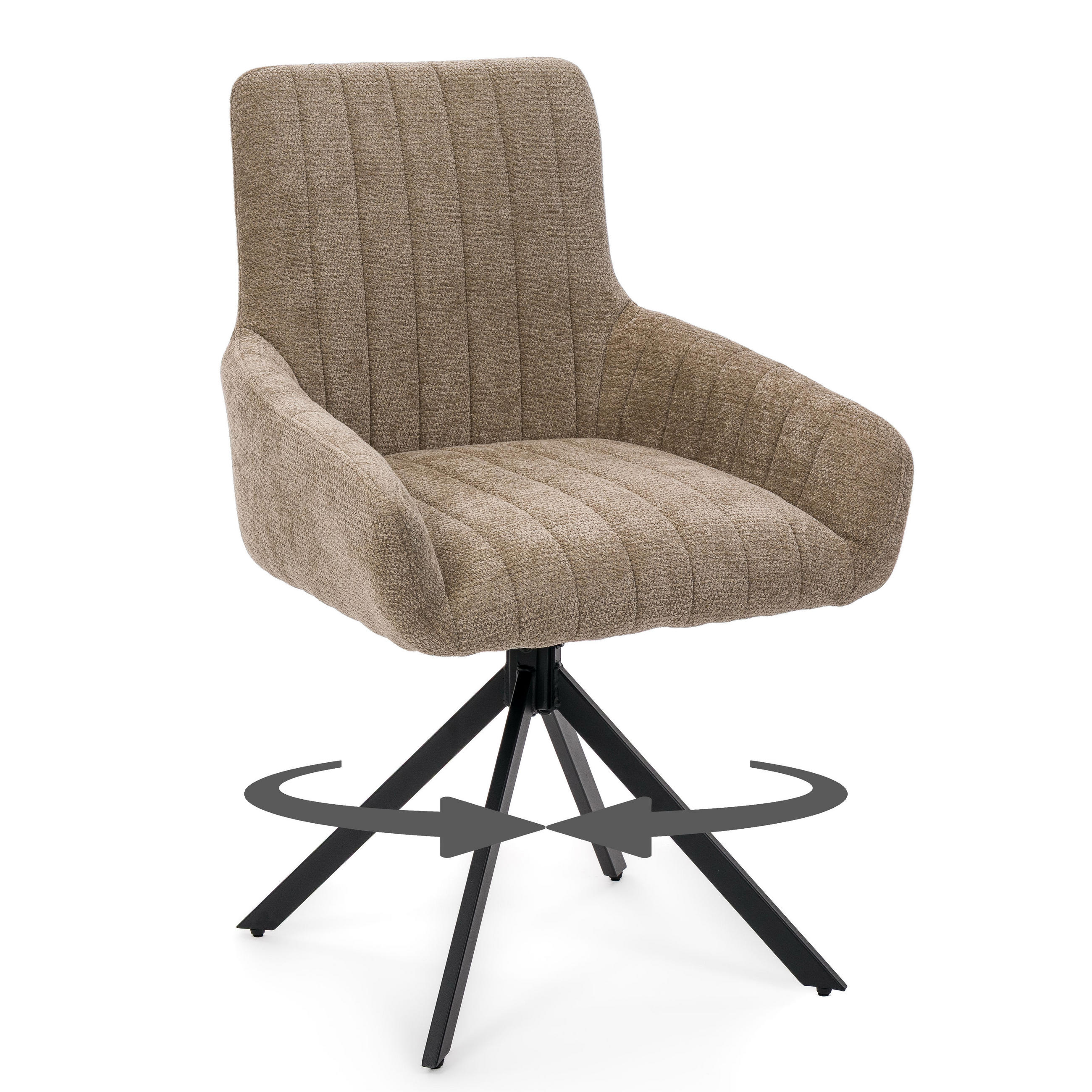 STUHL LUINO drehbar gepolsterter mit Steppung - beige - Chenille - Beige/Schwarz, Textil/Metall (58/87/60cm) - NEW HOME