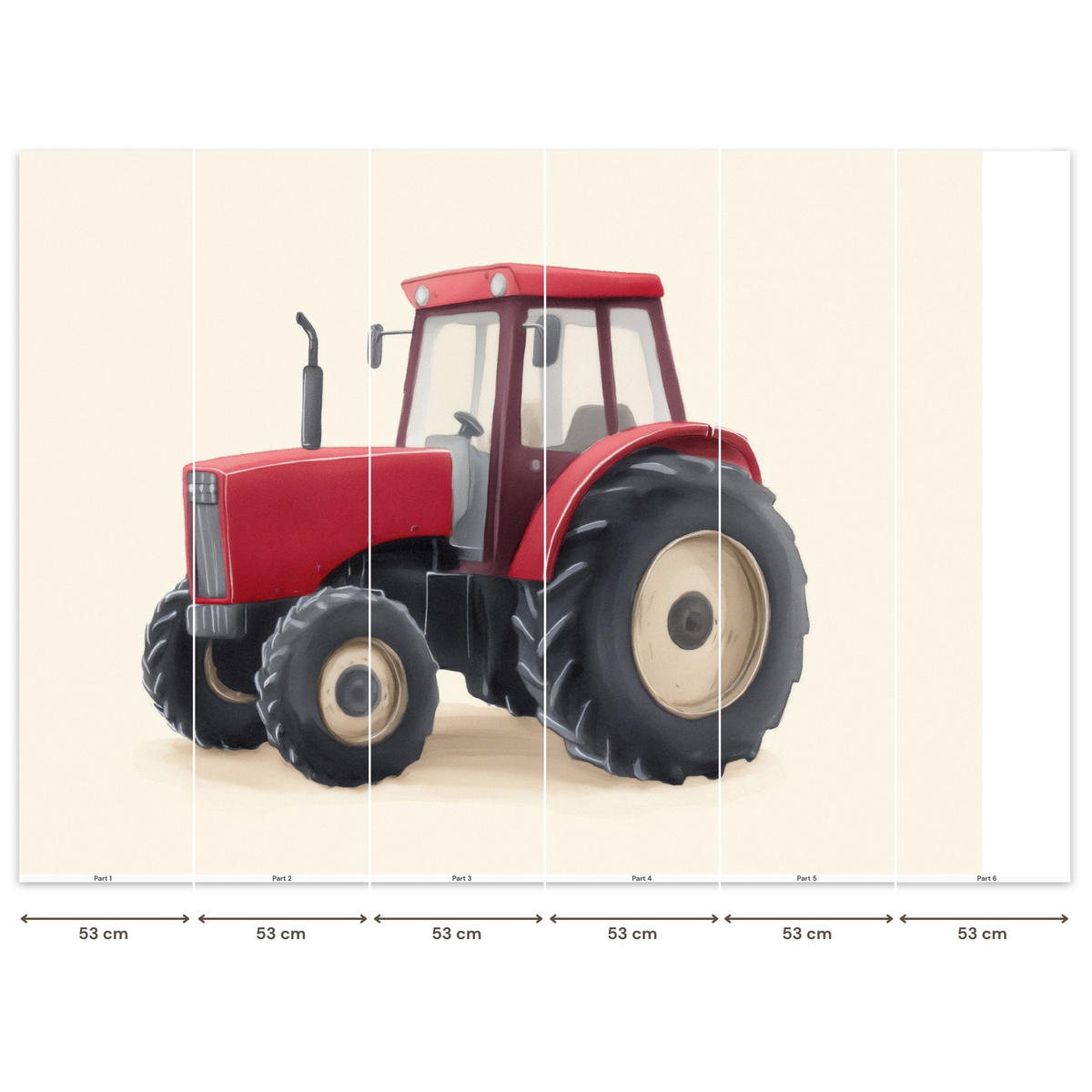 KINDERTAPETE - Traktor - Minimalistisch - Illustration - Rot - 260x200 cm - Rot, Papier (260/200cm) - OnlyWow