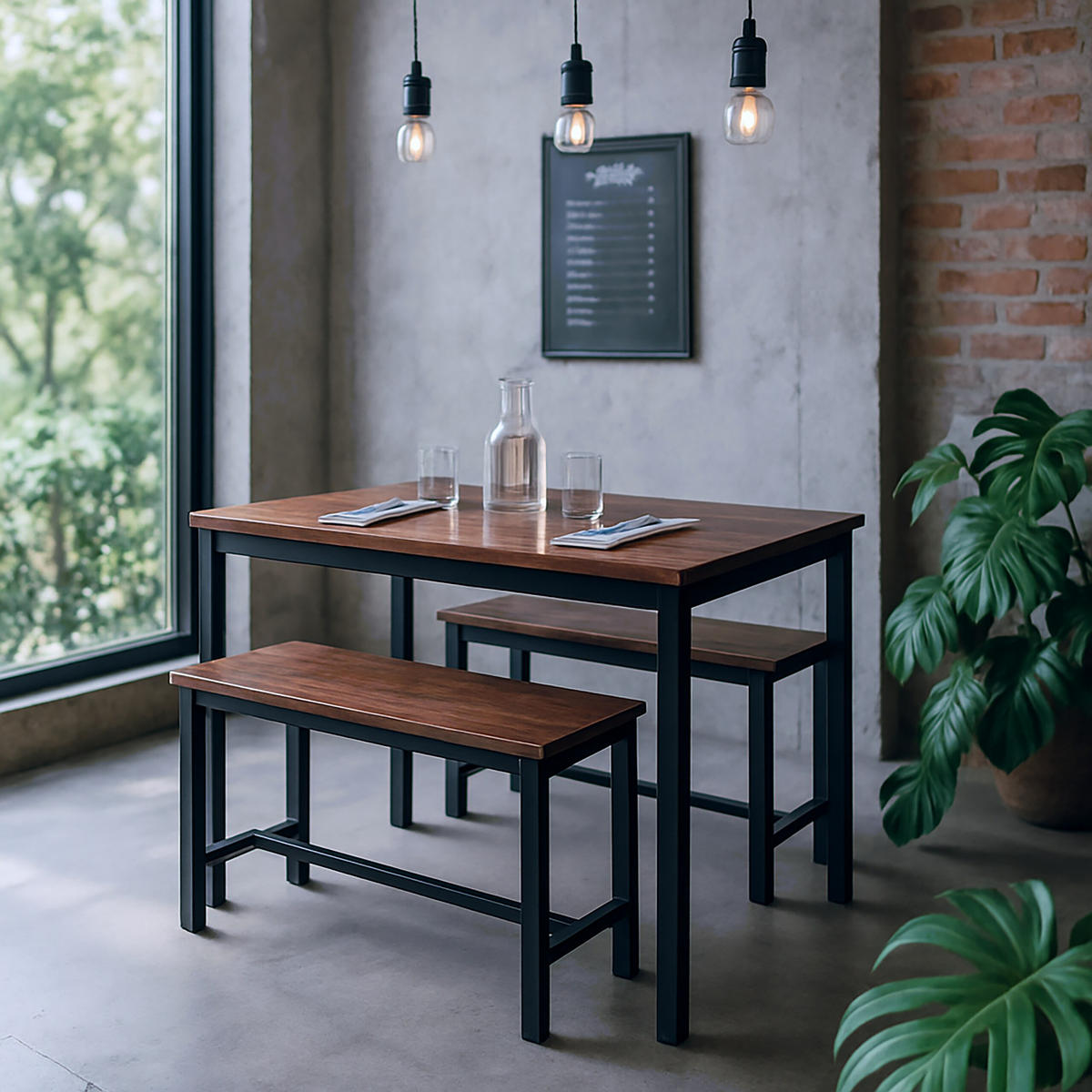 3-TLG.ESSTISCH-SET - Multicolor, Holzwerkstoff/Metall (60/110/75cm) - Relaxdays