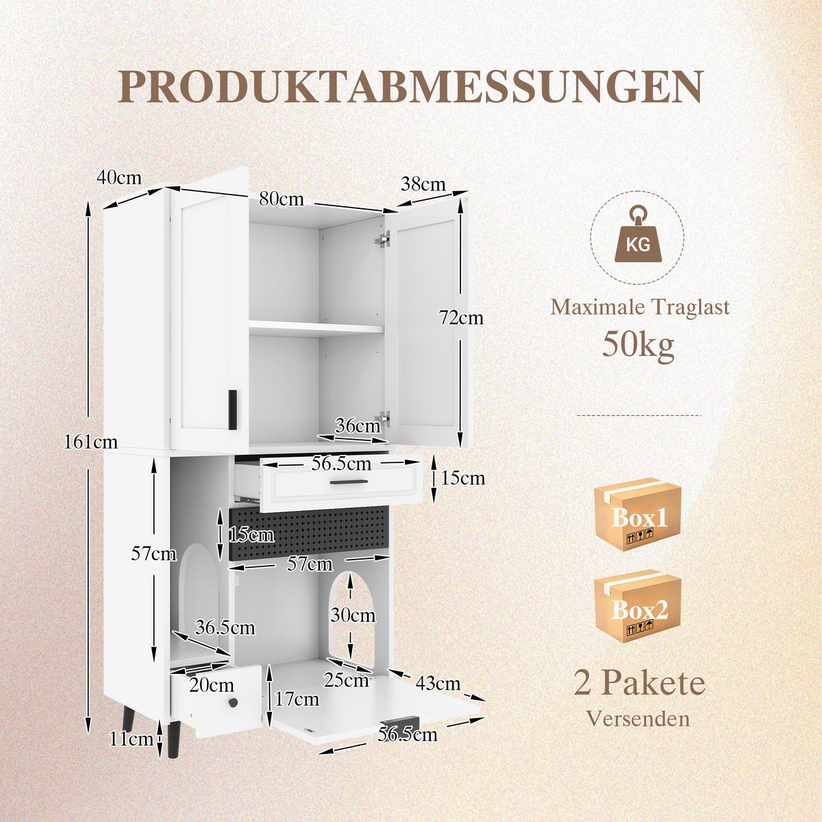 BUFFET Katzenmöbel Schrank MDF Katzenhaus Multifunktion Spielbereich verstellbare Böden Stauraum - Schwarz/Weiß, Holzwerkstoff/Metall (80/161/40cm) - EVRYAE