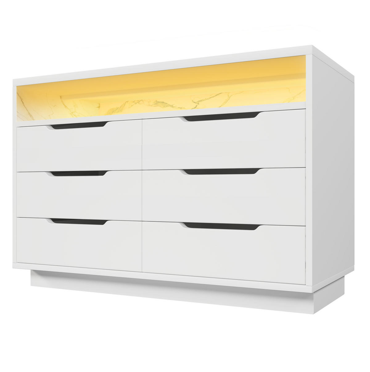SIDEBOARD 120/40/85 cm mit LED-Beleuchtung, 6 Schubladen und offenem Fach aus Spanplatte, Weiß - Weiß, Holzwerkstoff (120/85/40cm) - Redom