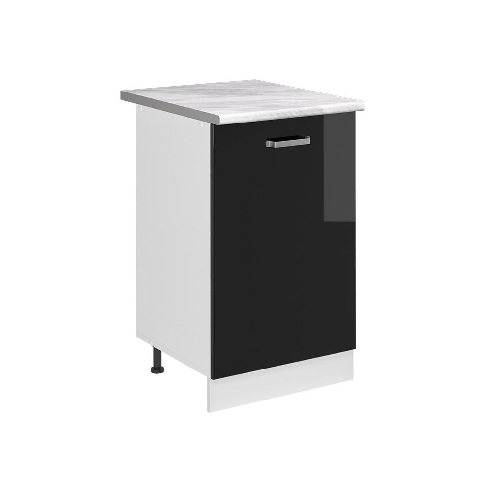 SPODNÍ SKŘÍŇKA KUCHYŇSKÉ LINKY R-Line, Černý vysoký lesk/Bílá, 50 cm pracovná doska Mramor - bílá/vysoce lesklá černá, kompozitní dřevo (50/81.6/60cm) - Vicco