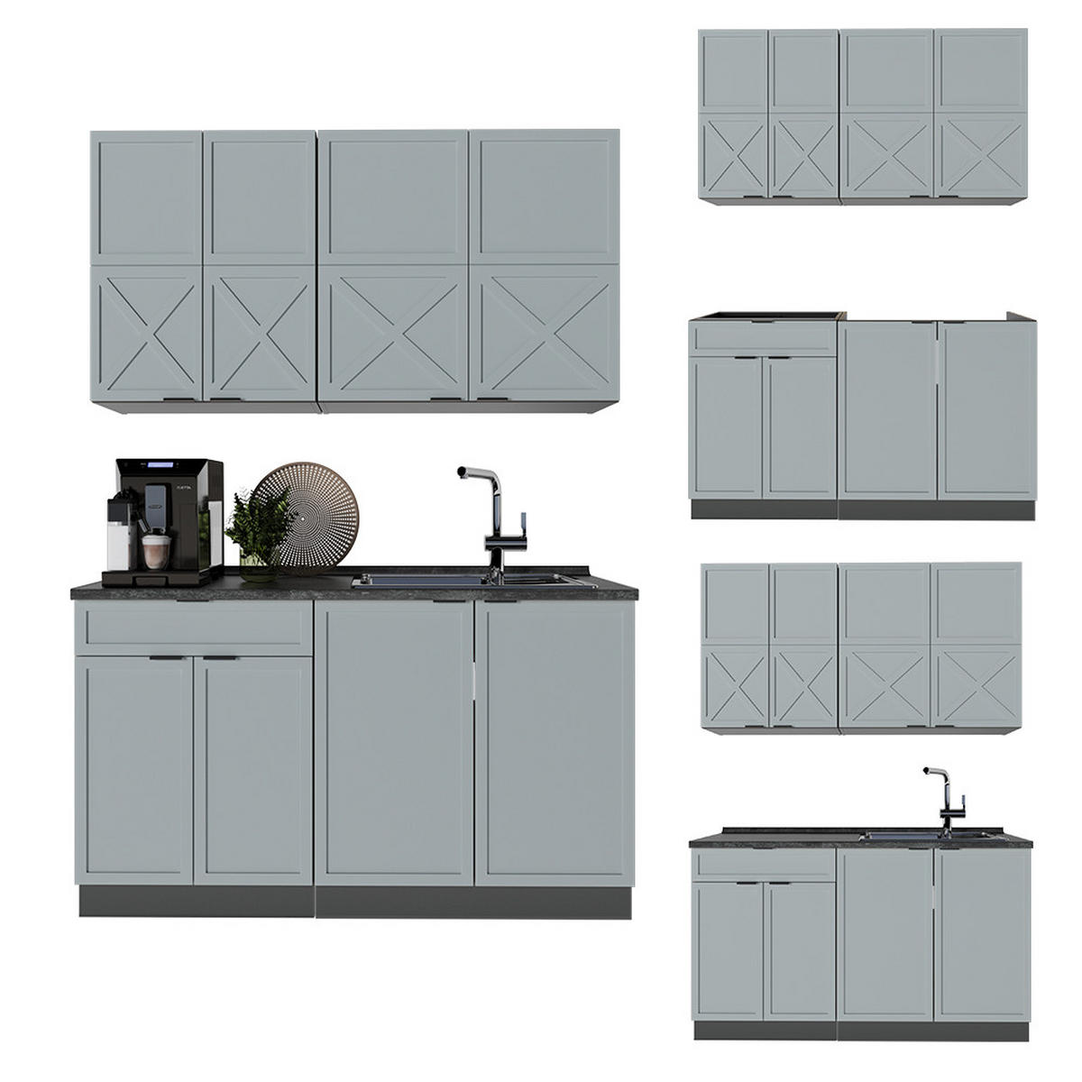 SINGLEKÜCHE Fame-Line Hellblau-grau/Anthrazit 140 cm, AP Anthrazit - Anthrazit/Blaugrau, Holzwerkstoff (140/81.6/60cm) - Vicco