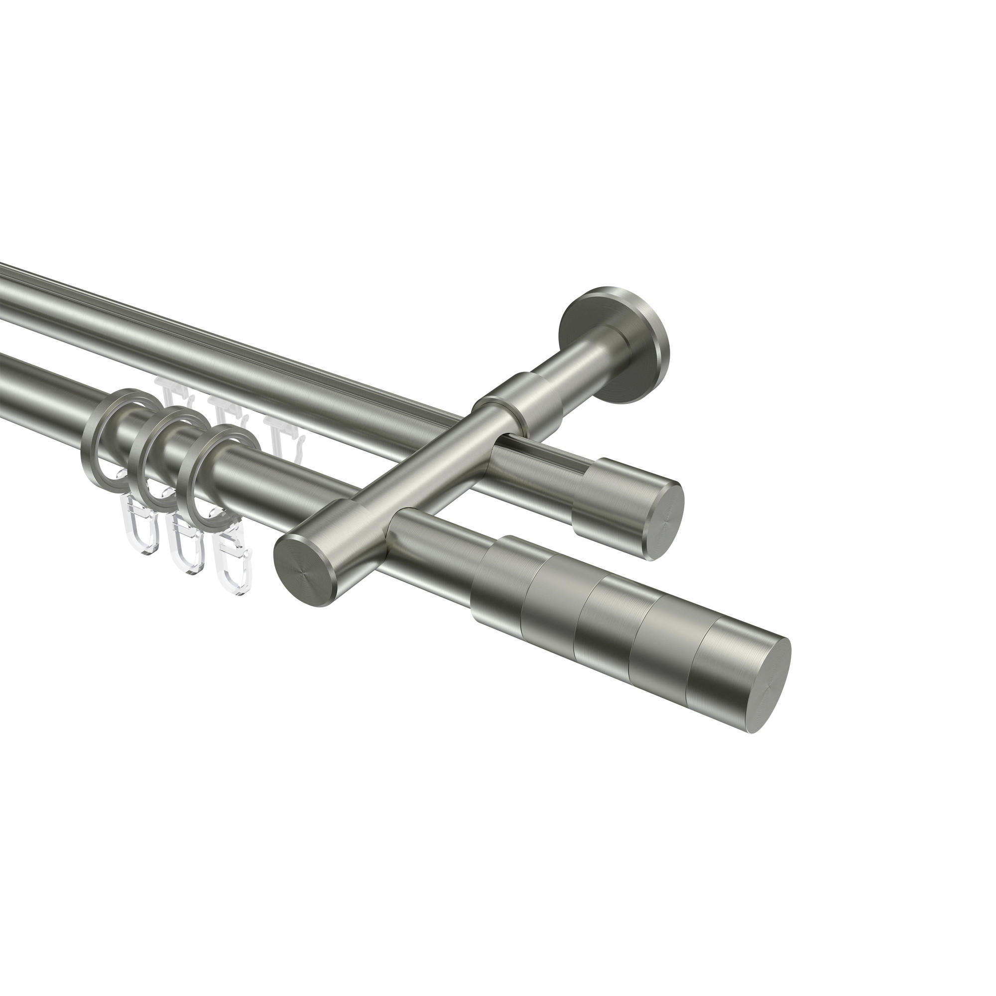 RUNDROHR-INNENLAUF-GARDINENSTANGEN-SET Prestige Mavell 120 cm, 2-läufig, 20 mm Ø Edelstahl-Optik - Edelstahlfarben/Silberfarben, Metall (120cm) - INTERDECO