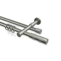 RUNDROHR-INNENLAUF-GARDINENSTANGEN-SET Prestige Mavell 400 cm (geteilt in 2 x 200 cm), 2-läufig, 20 mm Ø Edelstahl-Optik - Edelstahlfarben/Silberfarben, Metall (400cm) - INTERDECO