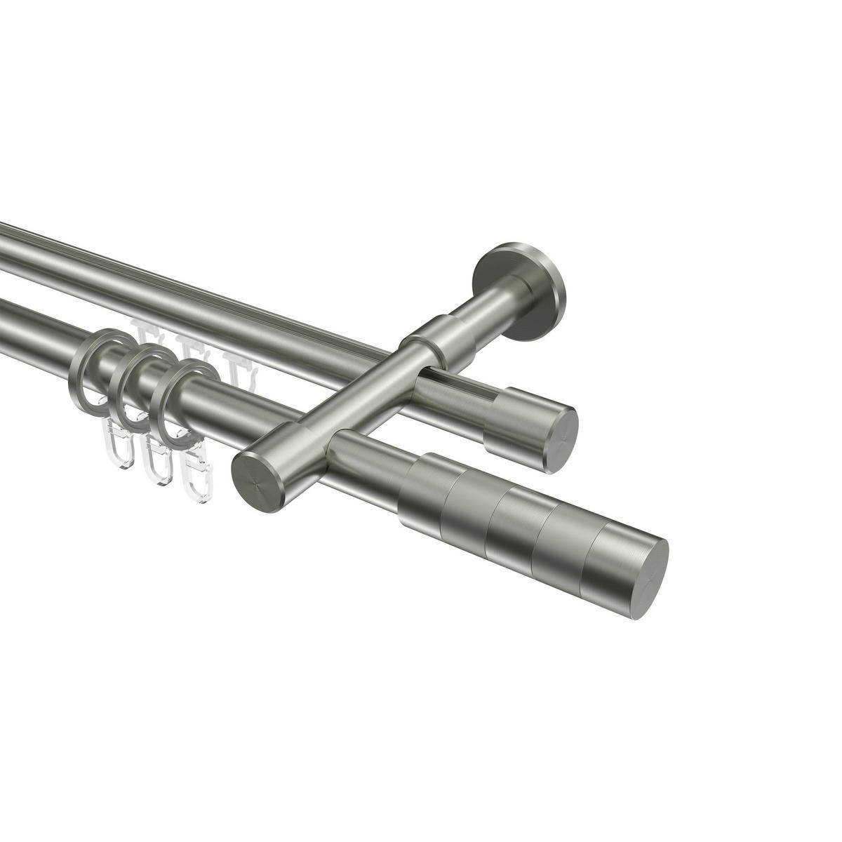 RUNDROHR-INNENLAUF-GARDINENSTANGEN-SET Prestige Mavell 400 cm (geteilt in 2 x 200 cm), 2-läufig, 20 mm Ø Edelstahl-Optik - Edelstahlfarben/Silberfarben, Metall (400cm) - INTERDECO