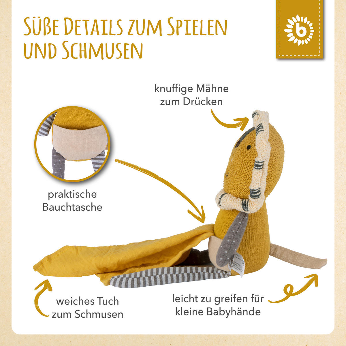 KUSCHELTIER Löwe mit Schmusetuch - ab Ge - Gelb, Textil (18/33cm) - Bieco Spielwaren