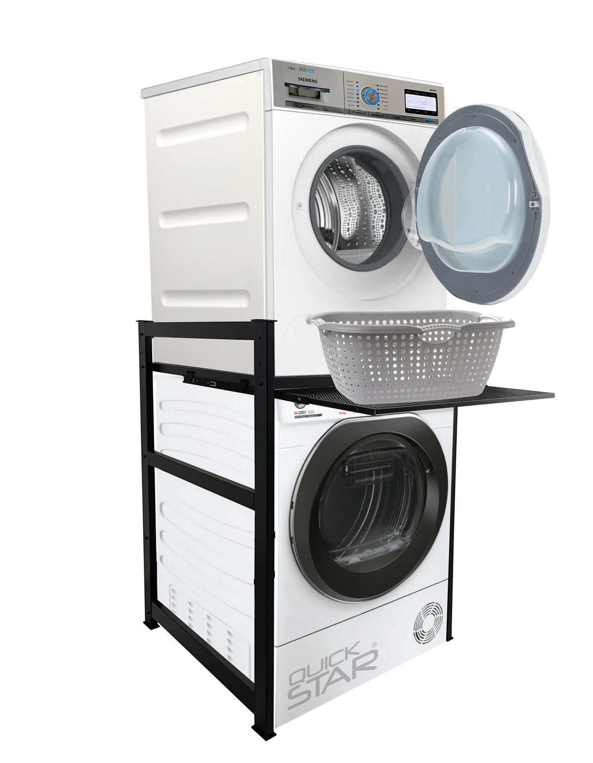 WASCHMASCHINENREGAL 74x65x111 cm - Schwarz, Metall (74/111/65cm) - QUICK STAR