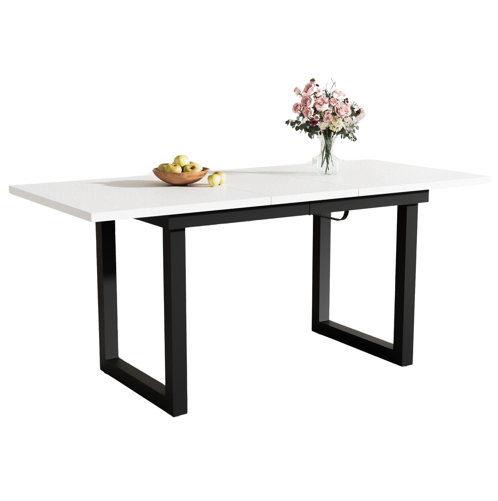 ESSTISCH in Weiß und Schwarz moderner einfacher Esszimmertisch aus Eisen für Esszimmer, B140/T80/H75 cm - Schwarz/Weiß, Holzwerkstoff/Metall (80/180/75cm) - STILVORA