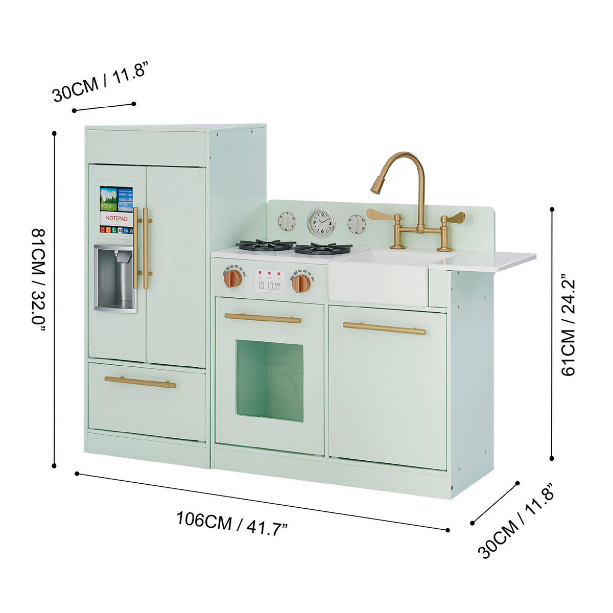 KINDERKÜCHE aus Holz, Mintgold, 81 cm - Grün, Holz (105.7/30/81cm) - Teamson Kids
