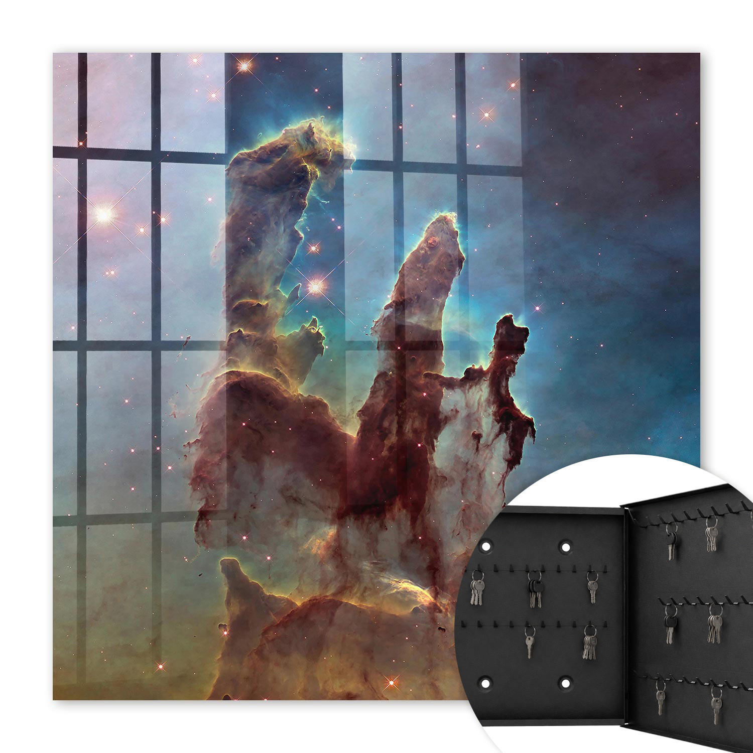SCHLÜSSELBOX Schwarz 30x30 cm- Türöffnung nach rechts - Kosmische Vision - Blau, Metall (30/30/5cm) - TULUP