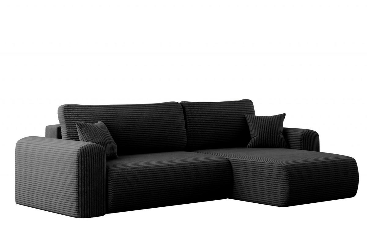 ECKSOFA Mit Schlaffunktion und Stauraum für Bettzeug Capri Stoff Poso Schwarz Rechts - Schwarz, Holz/Textil (272/145cm) - Kaiser Möbel