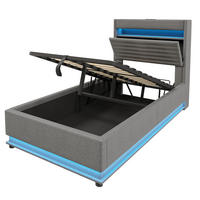 POLSTERBETT 90/200 cm Grau mit USB-Typ-C-Anschluss, LED-Beleuchtung und Ablagefach - Grau, Textil (90/200cm) - Oxeza
