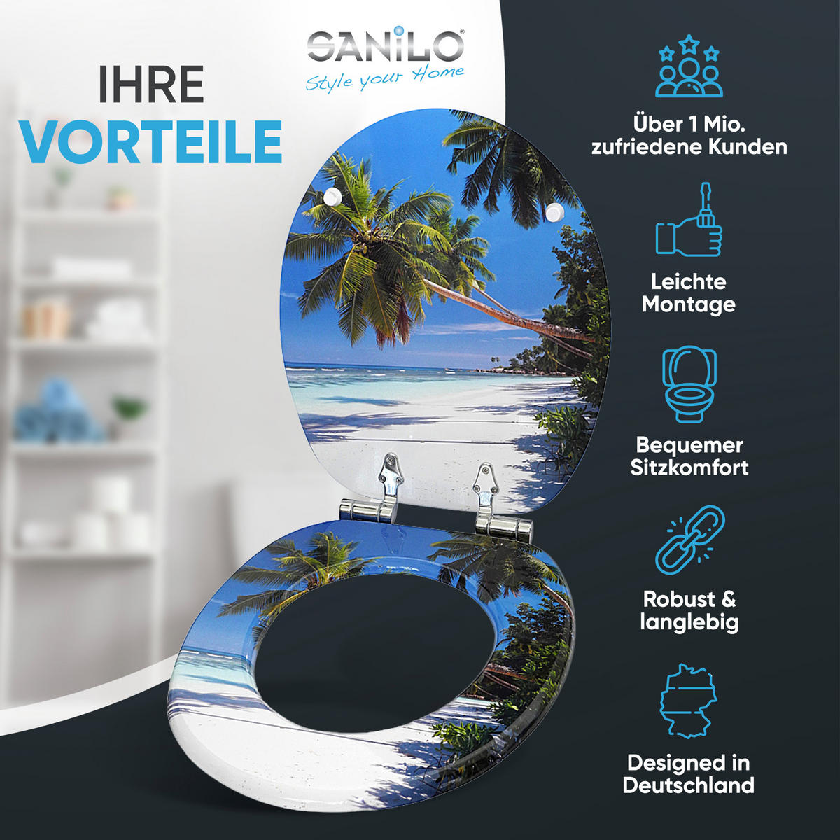 WC-SITZ mit Absenkautomatik Karibik - Blau, Holzwerkstoff (38/6/47cm) - Sanilo