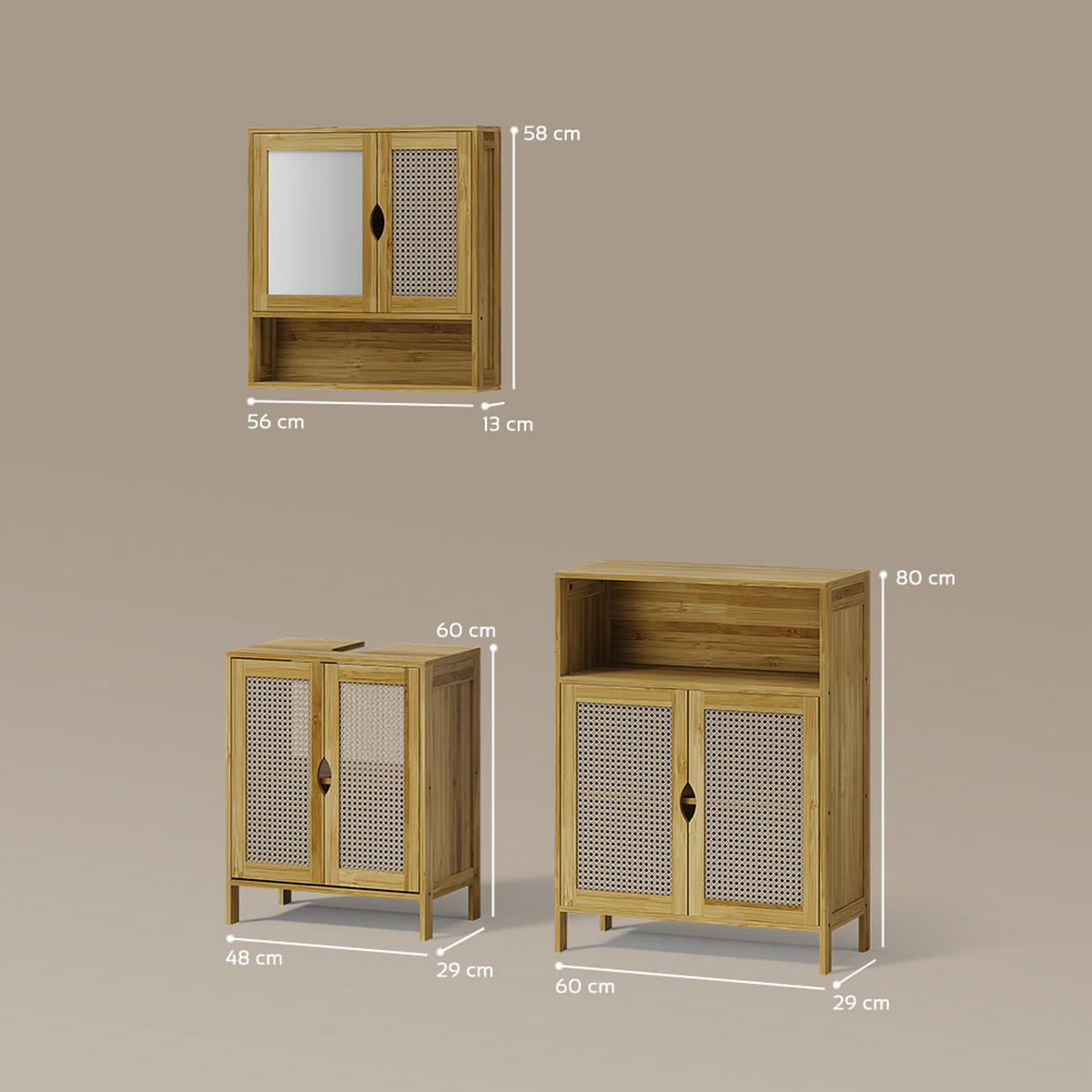 BADMÖBEL-SET Mincio, Bambus, 3dílná - přírodní, kompozitní dřevo (50/60/29cm) - Livinity®