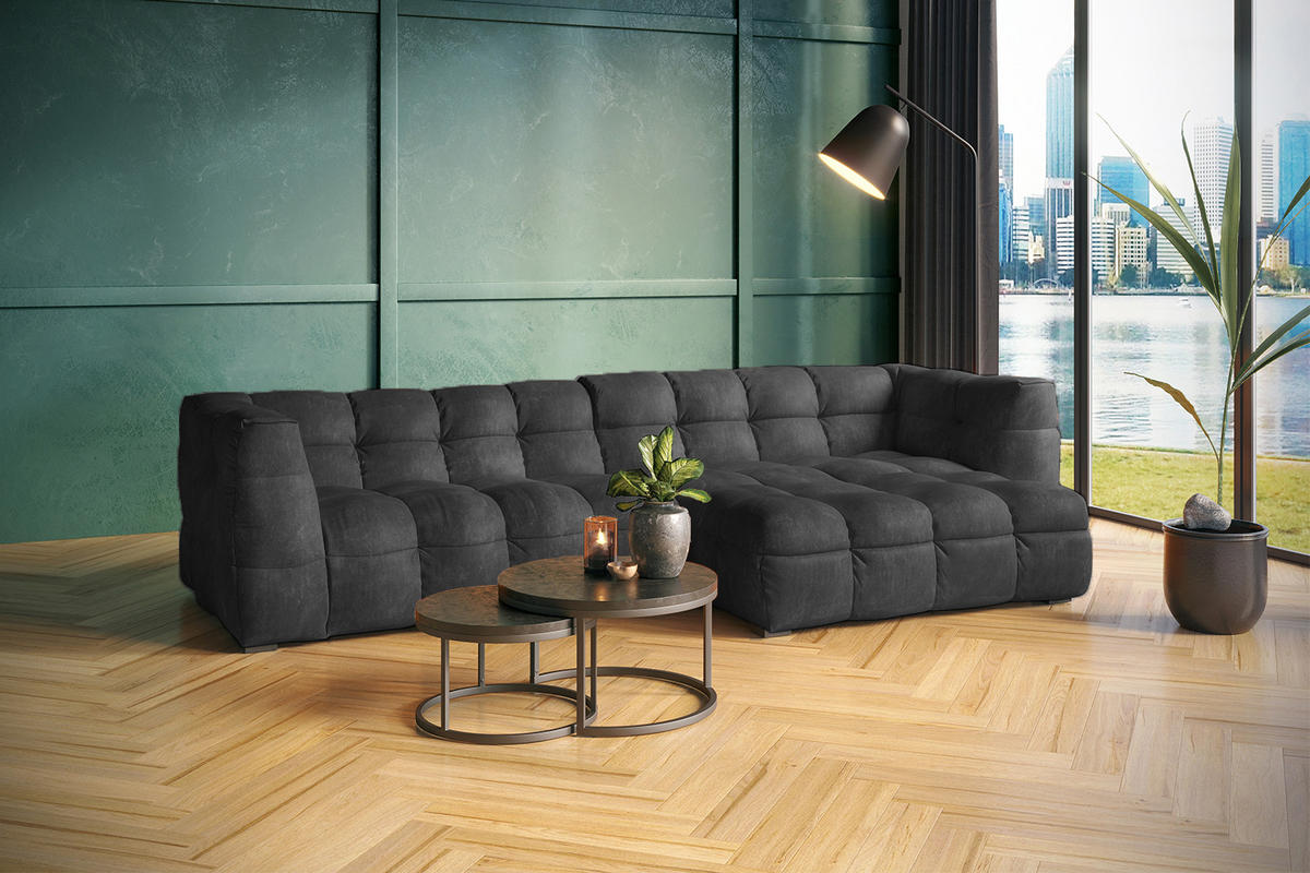 ECKSOFA RIO Anthrazit Velvet - Anthrazit/Schwarz, Textil (319/170cm) - KAWOLA