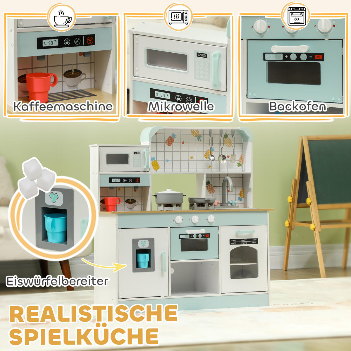 KINDERKÜCHE - Weiß, Holzwerkstoff/Metall (88.6/31.7/90.4cm) - AIYAPLAY