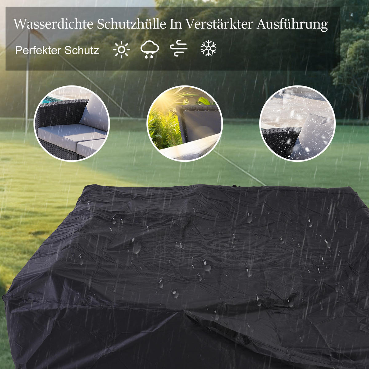 GARTEN-SOFA-SET - Schwarz, Metall - BELONID