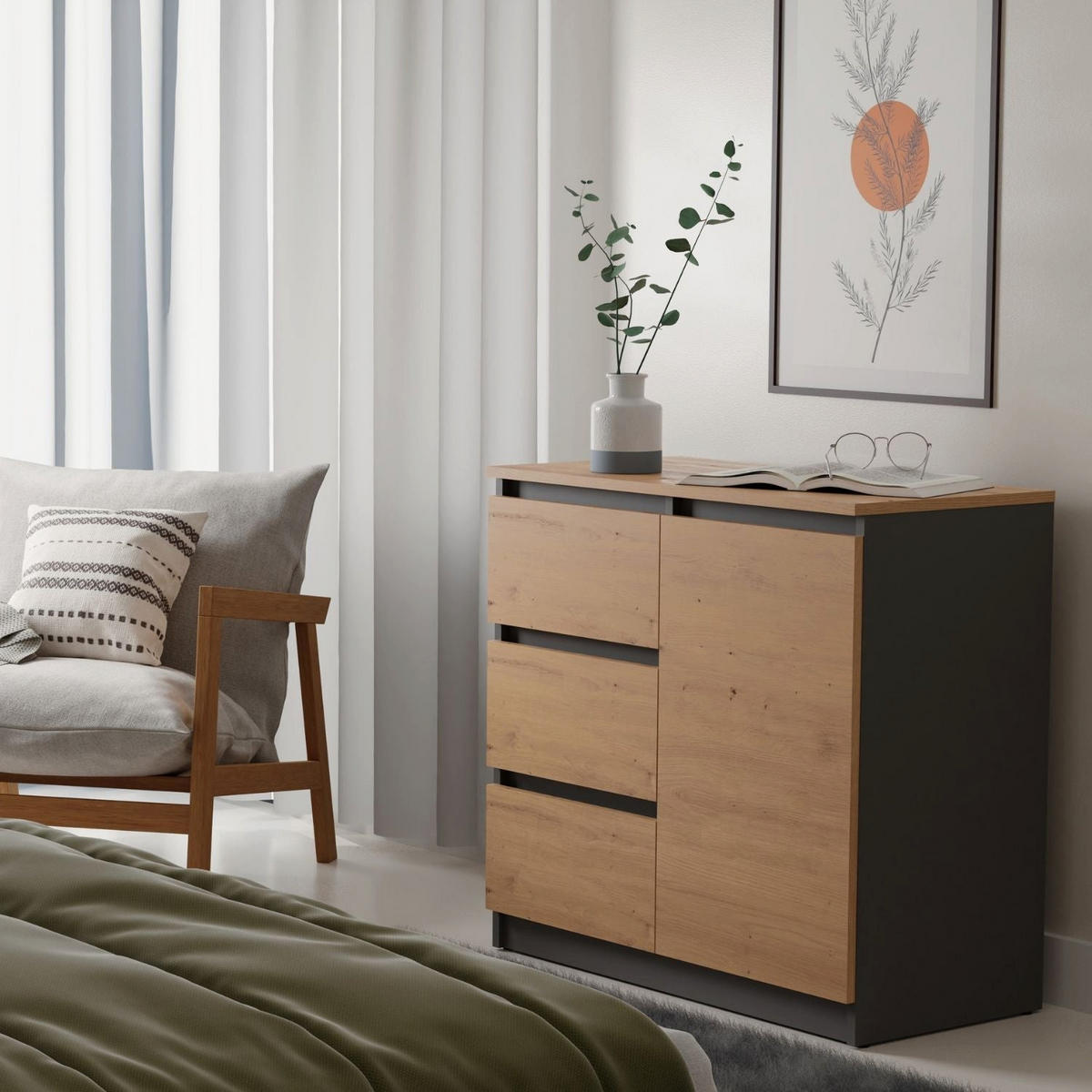 KOMMODE Milo - Weiß, Holzwerkstoff (80/75/40cm) - kommodly