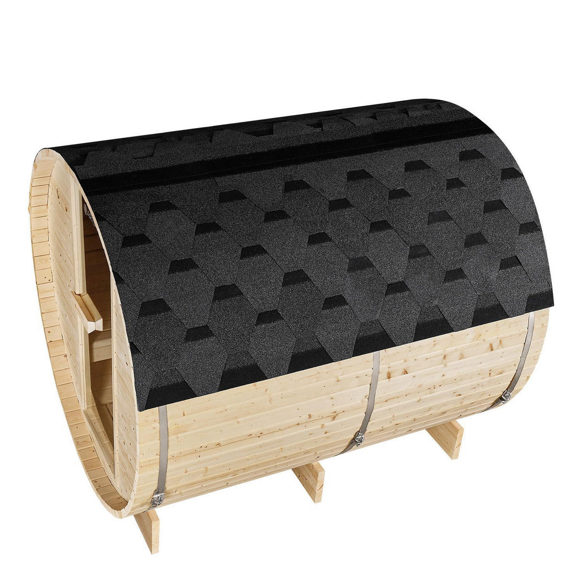 FASSSAUNA Spitzbergen 220 cm mit 8 kW Saunaofen (6 Personen) - Naturfarben, Holz (191/193/220cm) - Artsauna