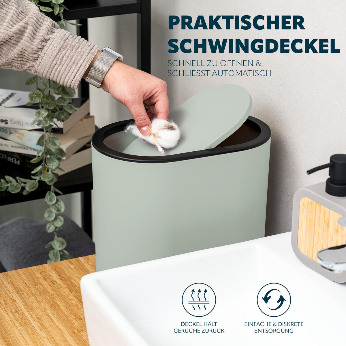 KOSMETIKEIMER 6 Liter, salbei - Salbeigrün, Kunststoff (25.5/24.5/16.5cm) - eluno