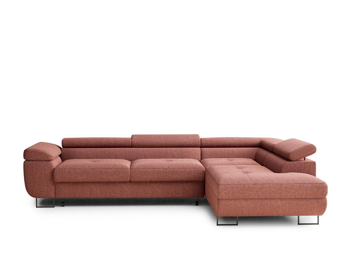 ECKSOFA Concord Korallenfarbe Webstoff - Rechts Seite - Koralle/Schwarz, Holz/Holzwerkstoff (277/203cm) - Maison de Reve