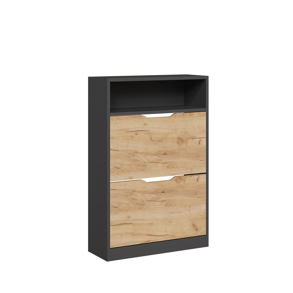 SCHUHKIPPER Luca Anthrazit/Goldkraft Eiche 22 x 89.5 cm mit 2 Fächern - Anthrazit, Holzwerkstoff (59/89.5/22cm) - Vicco