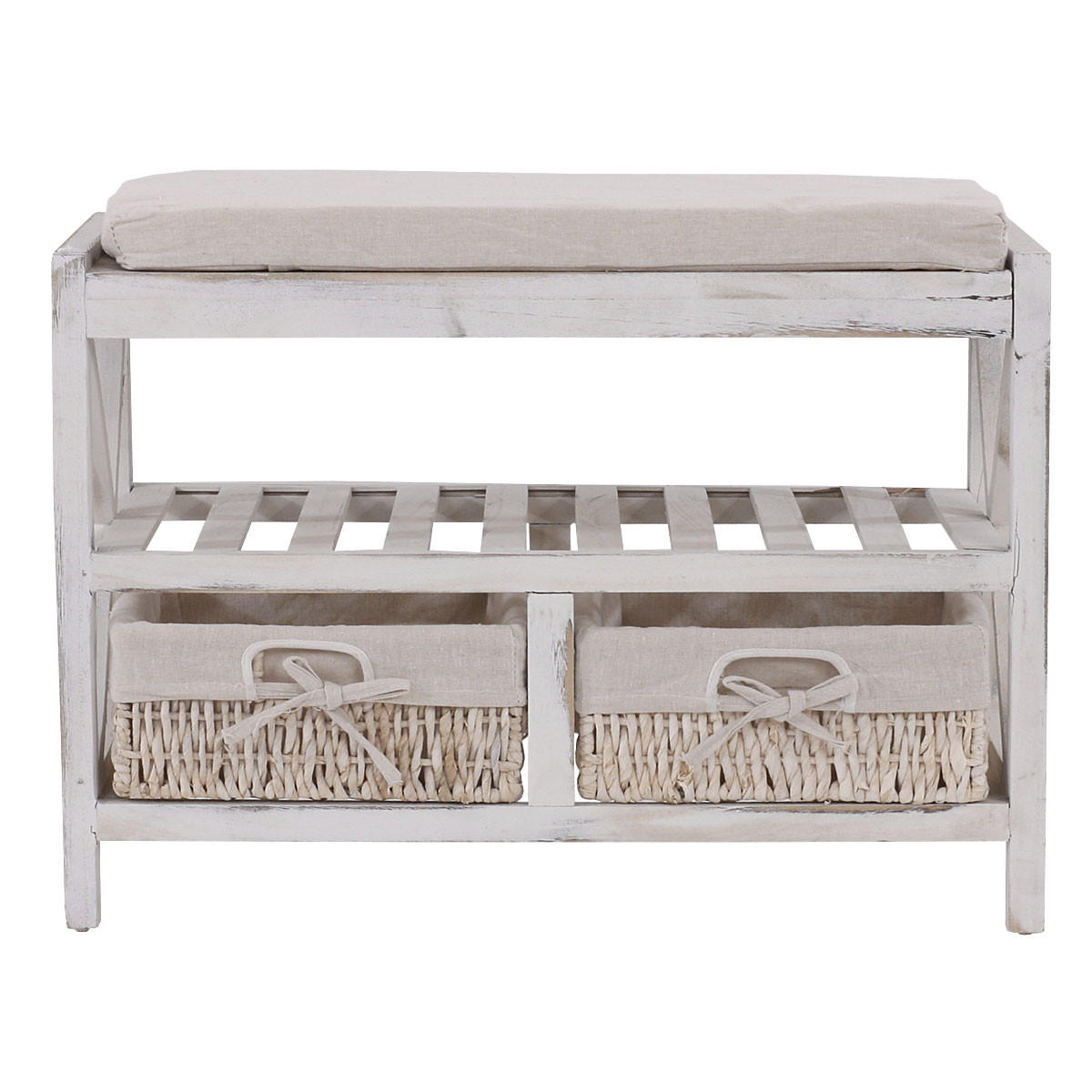 SCHUHREGAL SITZBANK Weiß, Cremeweiß - Weiß, Holz (65/45/34cm) - MCW