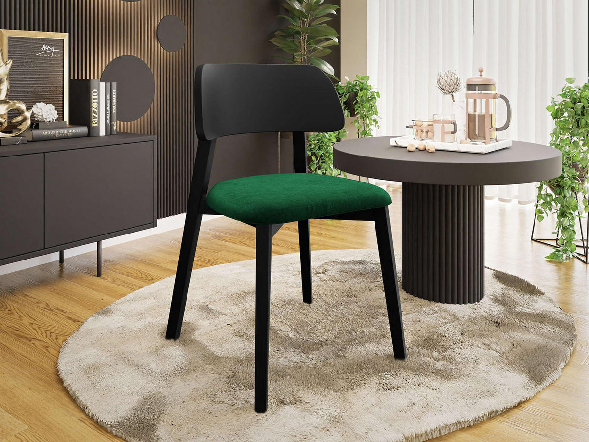 POLSTERSTUHL Dario, Holzfarbe: Schwarz - Schwarz/Grün, Holz/Textil (47/80/50cm) - MIRJAN24