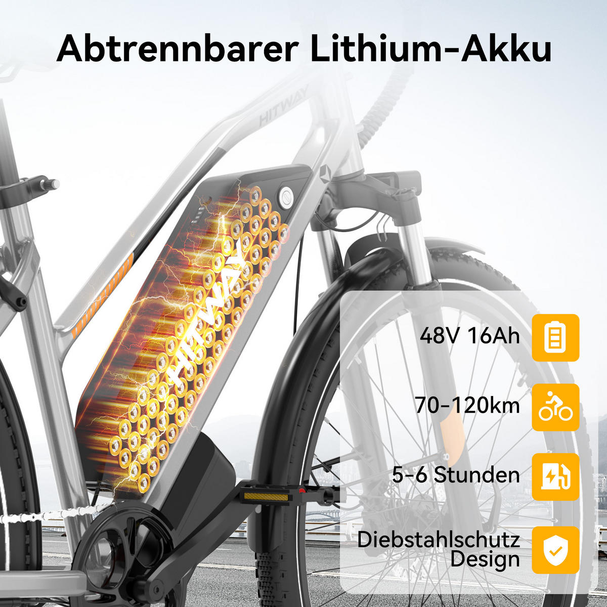 E-BIKE BK27PRO 28 Zoll 48V 16Ah mit NFC - Silberfarben, Metall (87cm) - HITWAY