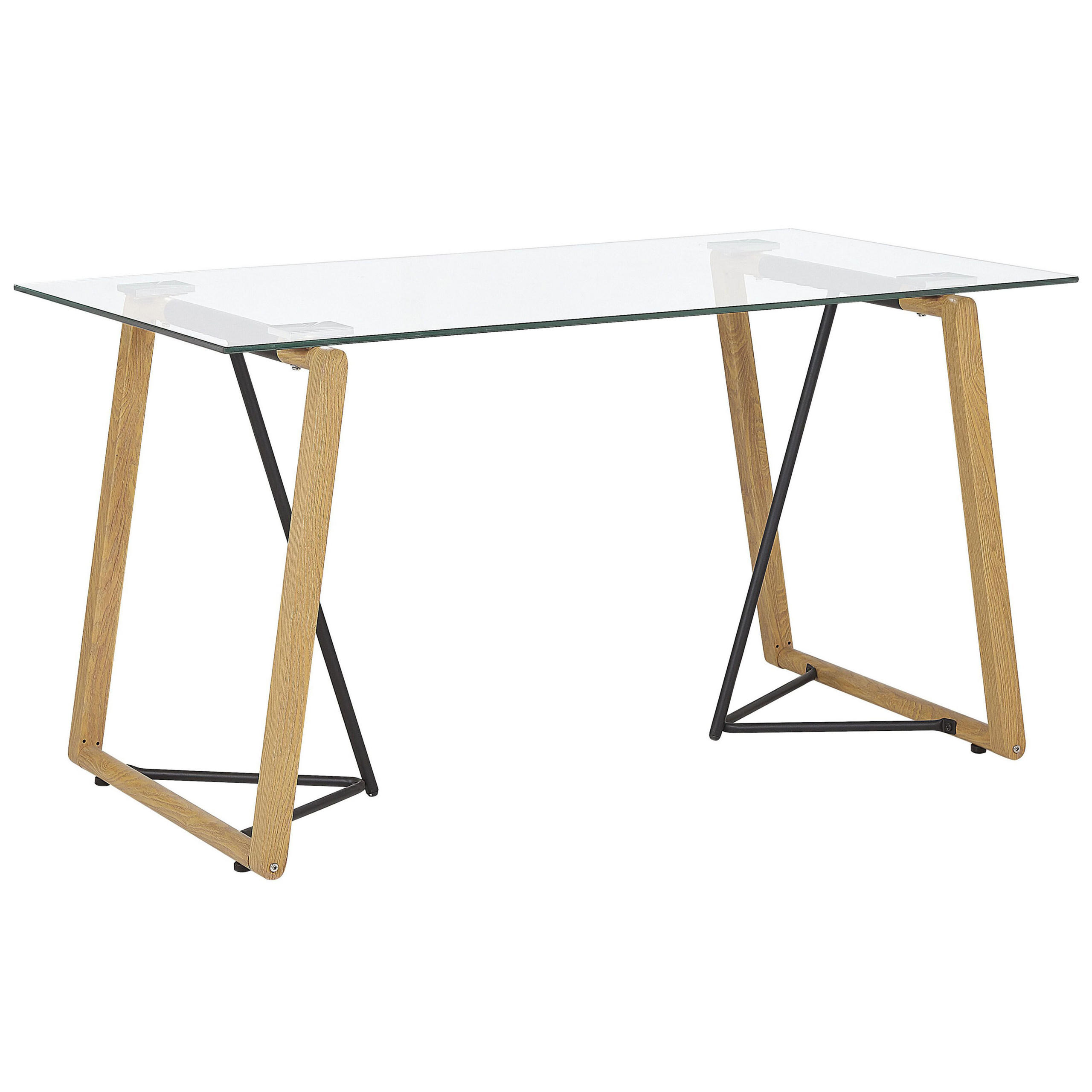 ESSTISCH 140/80/76 cm Transparent, Hellbraun, Schwarz Rechteckig Tacoma - Transparent, Glas (140/80/76cm) - Beliani