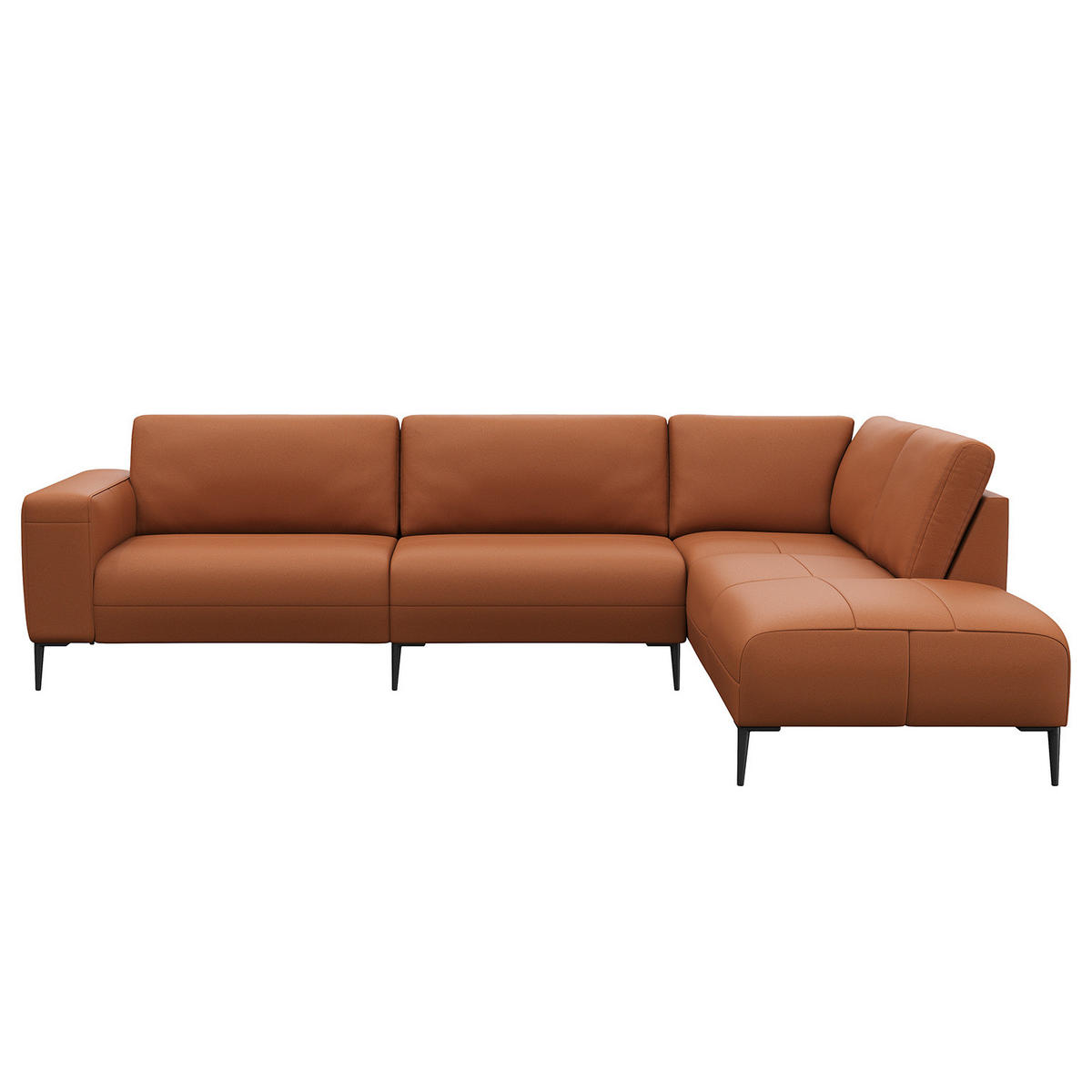 ECKSOFA mit Ottomane - Kastanienfarben/Schwarz, Leder/Metall (290/203cm) - home24