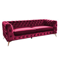 SOFA NARLA Pink Velvet - Pink/Silberfarben, Textil (219/68/84cm) - KAWOLA