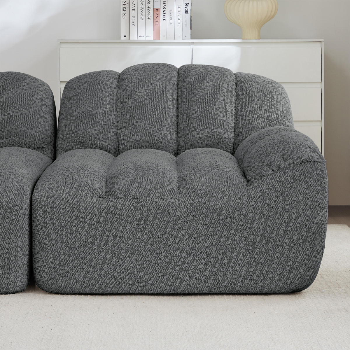 3-SITZER Sofa 288×104×79 cm Granular Fleece rahmenlos modular, grau - Grau, Textil (104/79/288cm)