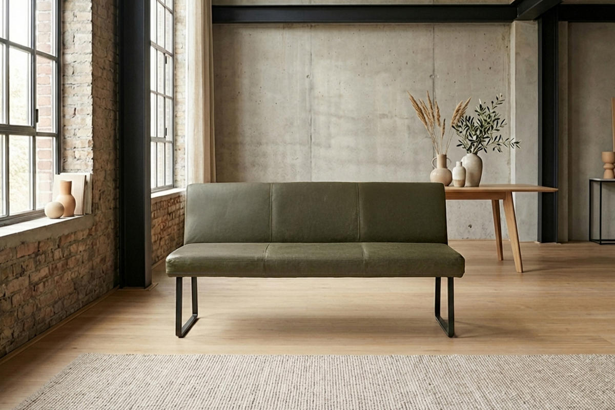 ESSZIMMERBANK ELEEN Grün Leder - Olivgrün/Grün, Leder (183/85/69cm) - KAWOLA