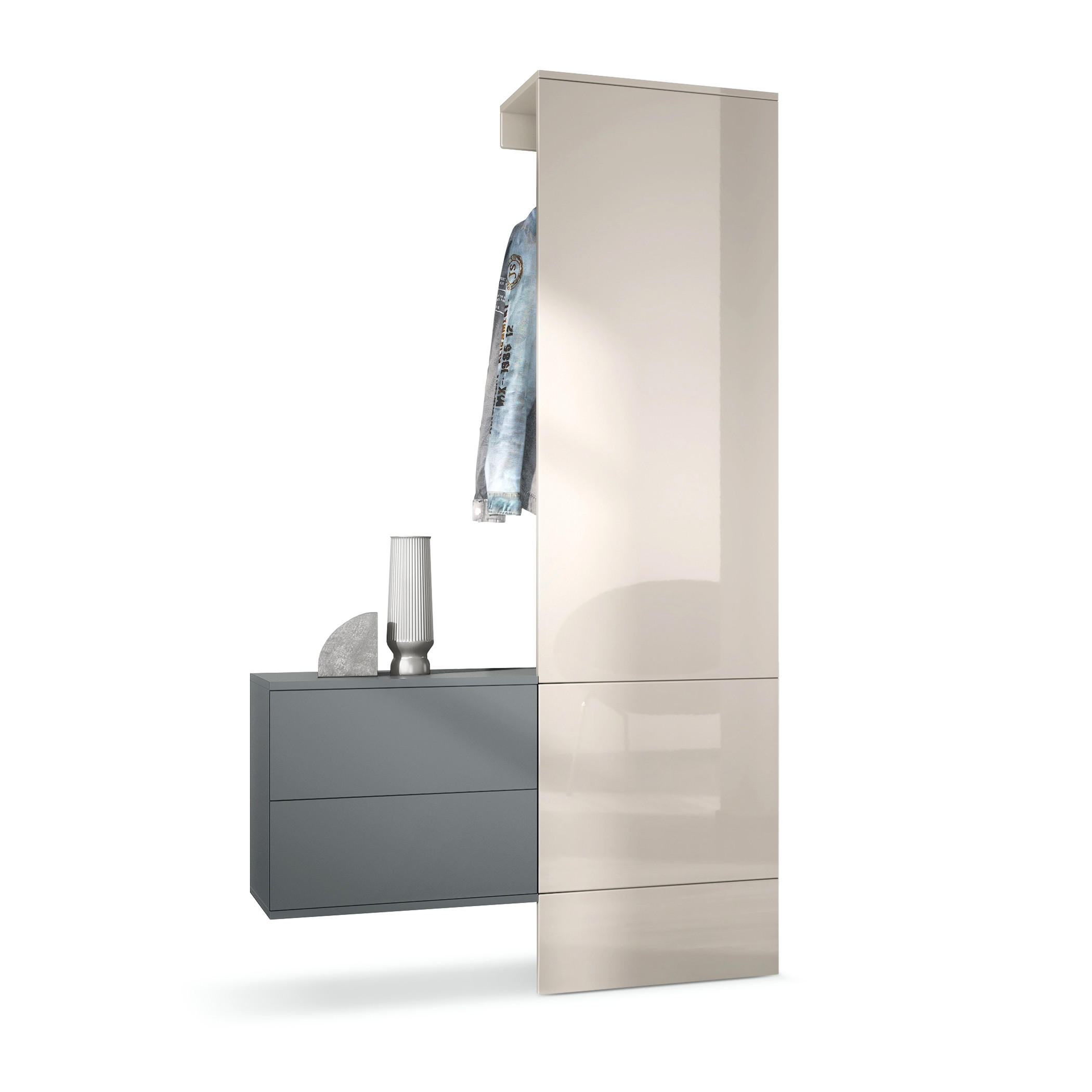 GARDEROBE Carlton Paneel in Sandgrau Hochglanz - Sandfarben, Holzwerkstoff (105/193/35cm) - Vladon