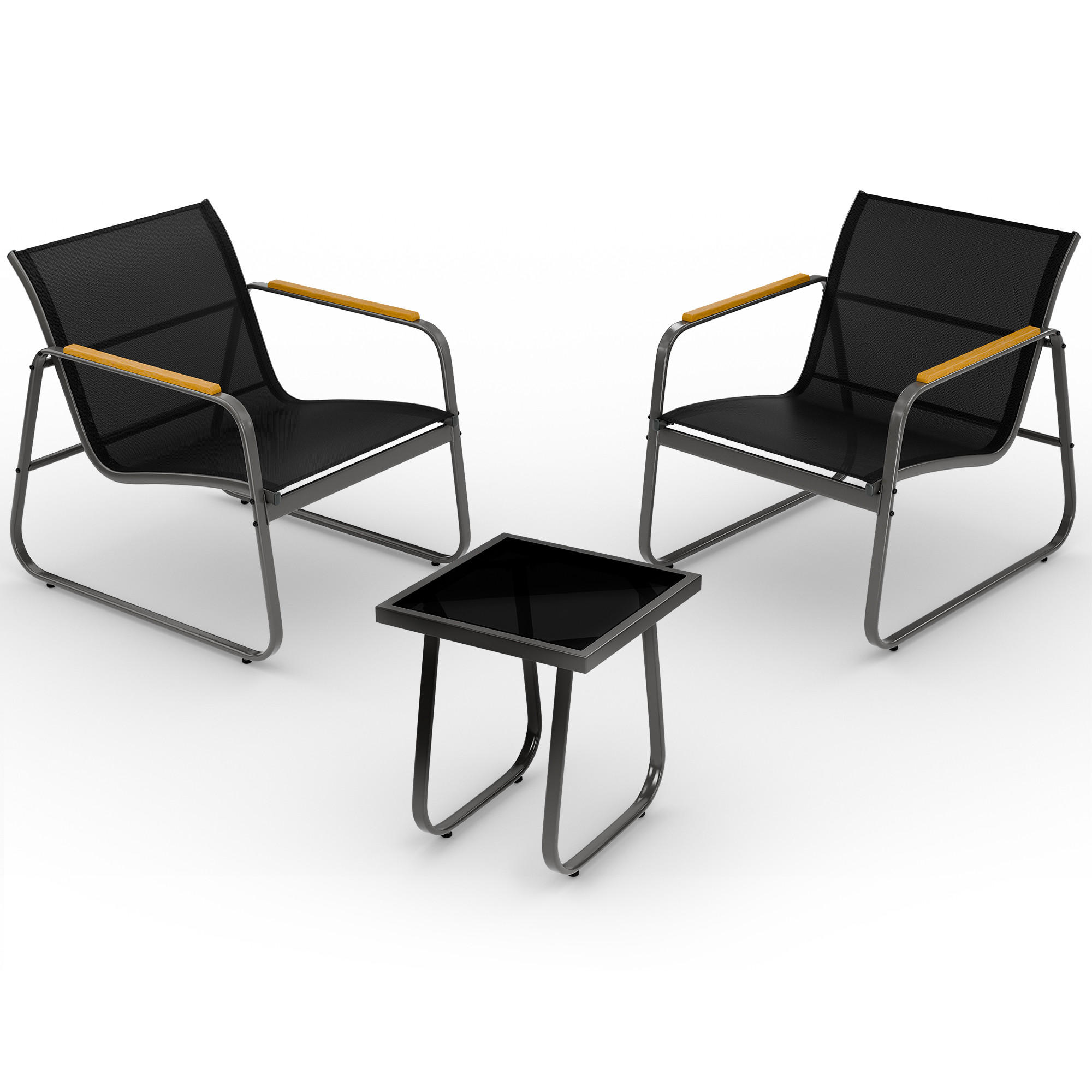 GARTENMÖBEL 3er Set, 2 Sessel und 1 Tisch, Anthrazit - Anthrazit, Metall - Blumtal