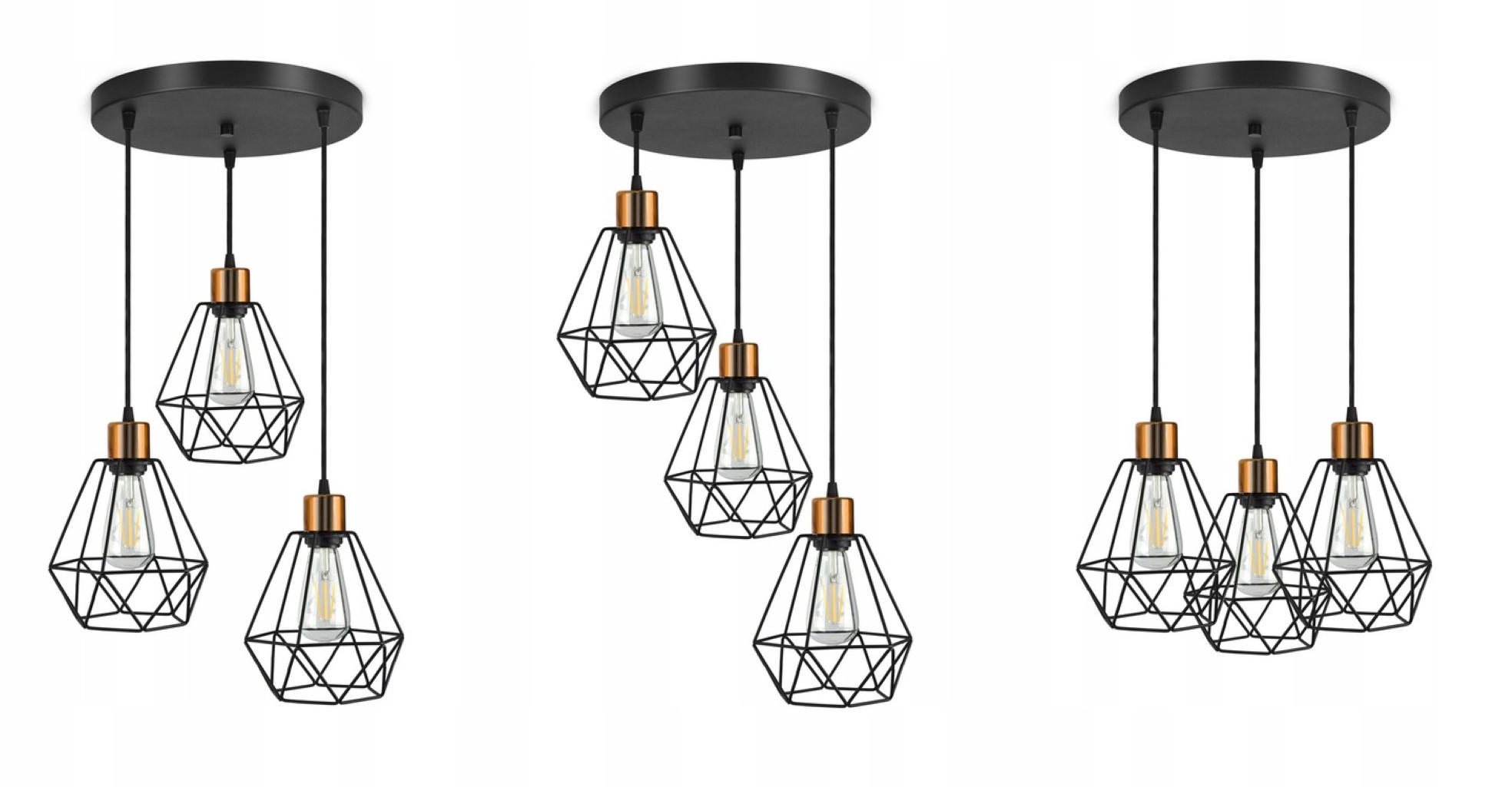 PENDELLEUCHTE EDISON II - Goldfarben/Schwarz, Metall (45/45/100cm) - kiki design