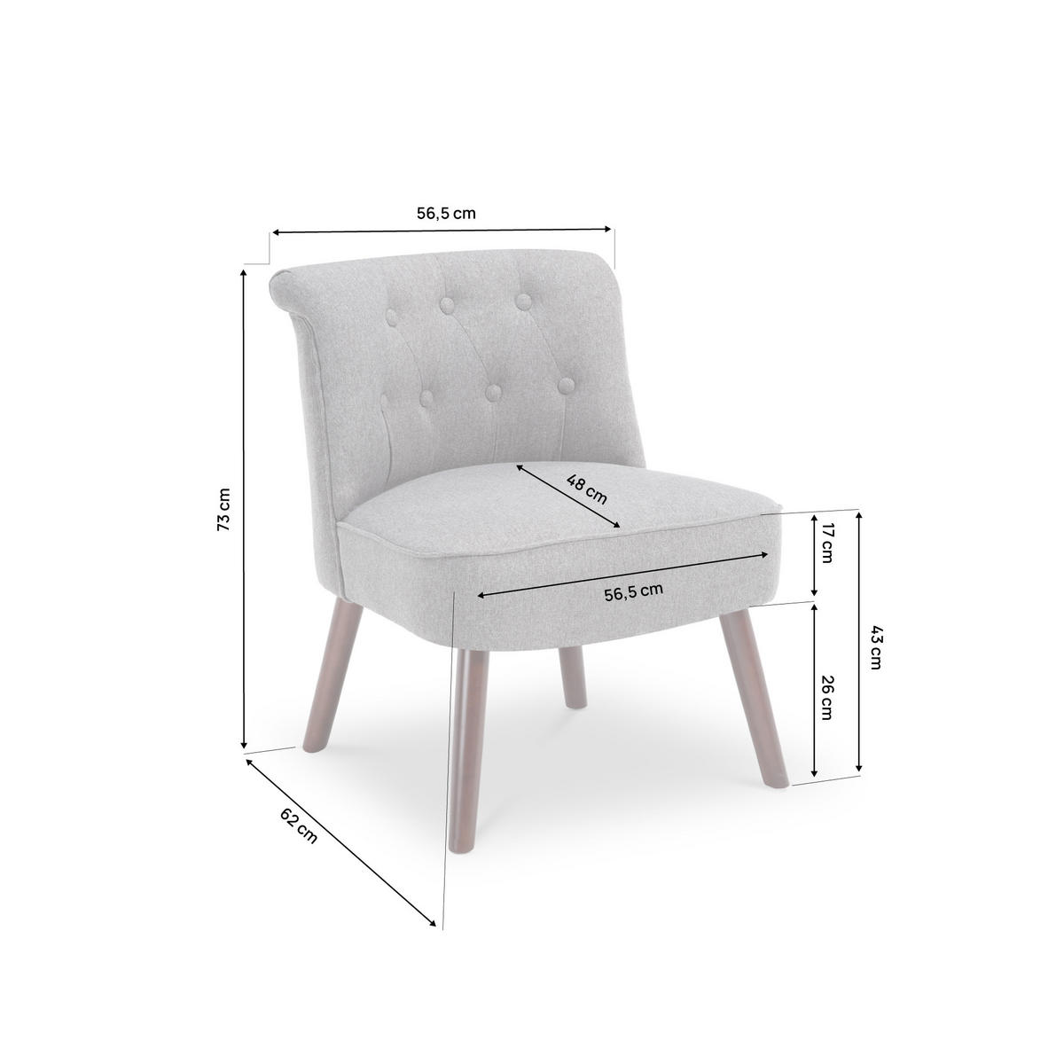 SESSEL 2er-Set Jacques gepolstert mit dunkelgrauem Stoff - Dunkelgrau/Dunkelbraun, Holz/Textil (56.5/73/62cm) - Sicaan